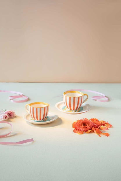 Gypsy Rose Ceramic Tea Cup And Saucer Set (Set Of 2)