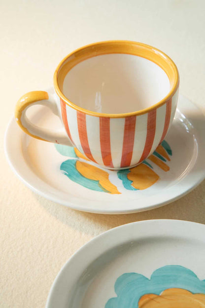 Gypsy Rose Ceramic Tea Cup And Saucer Set (Set Of 2)
