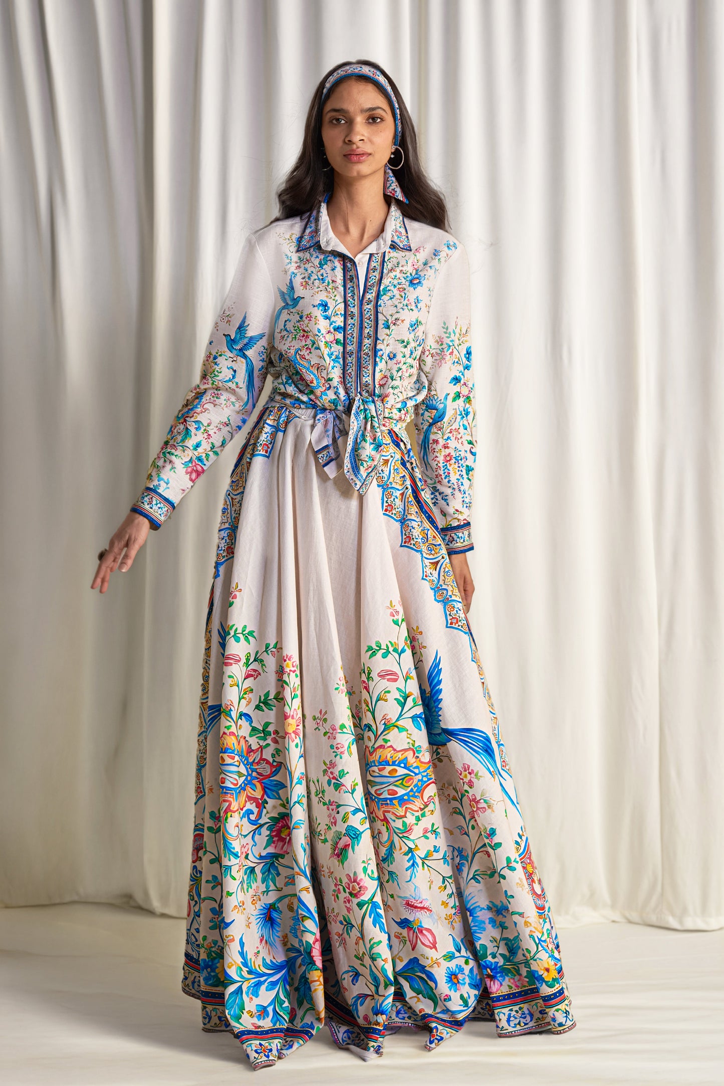 LINEN BOTANICAL PRINT MAXI SKIRT