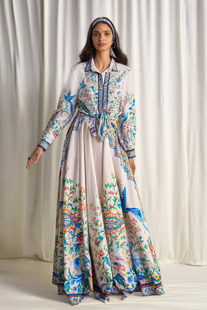 LINEN BOTANICAL PRINT MAXI SKIRT