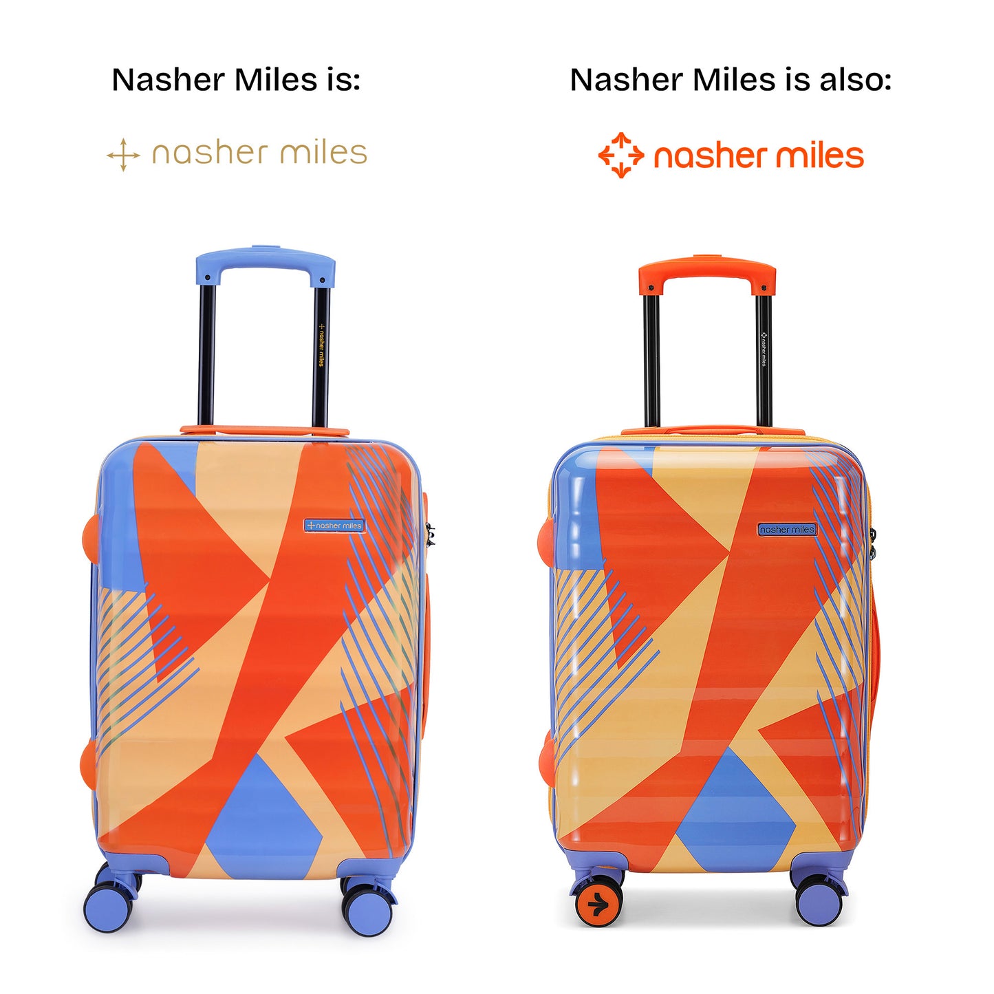 Nasher Miles Chicago Hard-Sided Polycarbonate Printed Cabin Luggage Orange Blue 20 inch (55) Trolley Bag