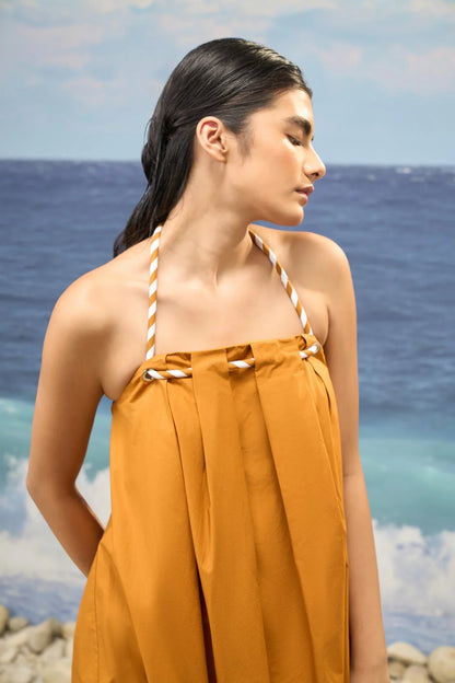 Caramel Premium Giza Cotton Pleated Sleeveless Dress