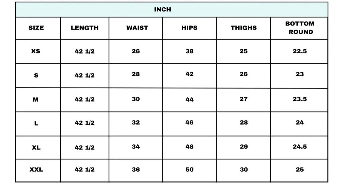 Size Chart for Pink Blush Denims