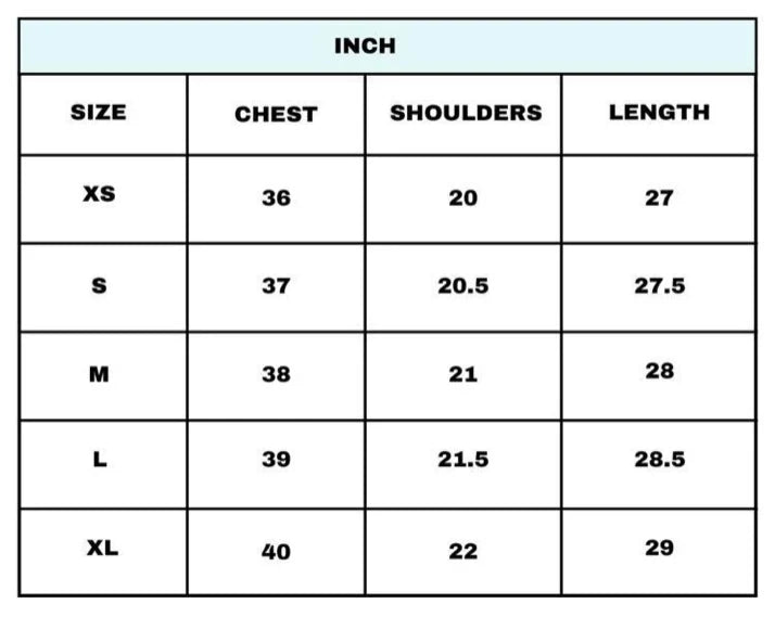 Size Chart for Anti-Everything Club Vest Black