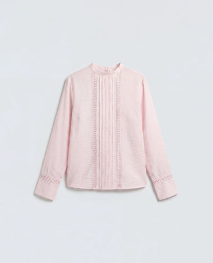 Rareism Women's Cilu Light Pink Viscose Blend Full Sleeve Relaxed Fit Plain Top