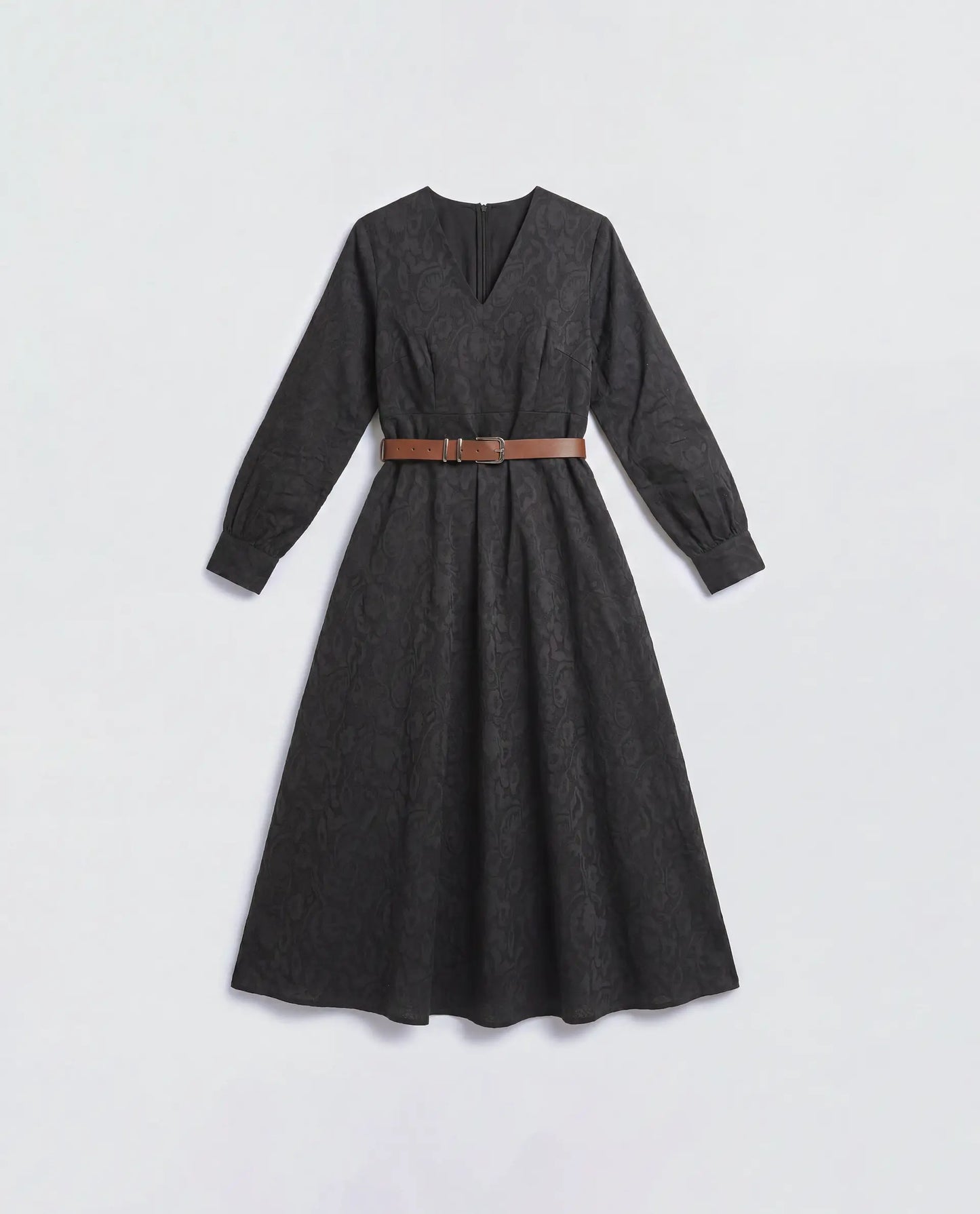Rareism Women's Cinda Black Cotton Full Sleeve Flared Jacquard Dress