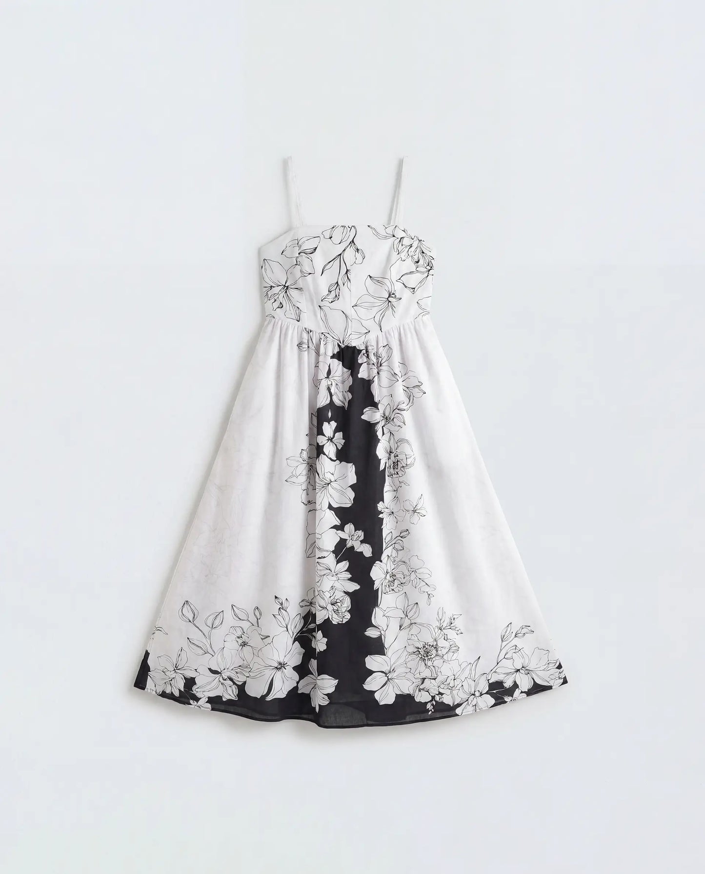 Rareism Women's Clara White Cotton Sleeveless Fit And Flare Floral Print Dress