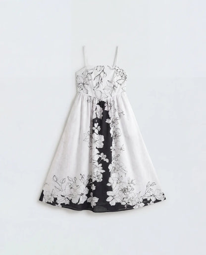 Rareism Women's Clara White Cotton Sleeveless Fit And Flare Floral Print Dress