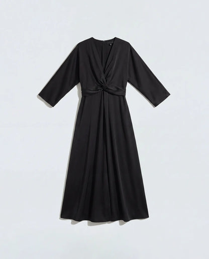 Rareism Women's Cleah Black Polyester 3/4Th Sleeve Flared Plain Dress