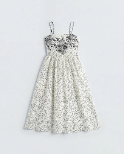 Rareism Women's Clora Off White Polyester Sleeveless Fit And Flare Floral Print Dress