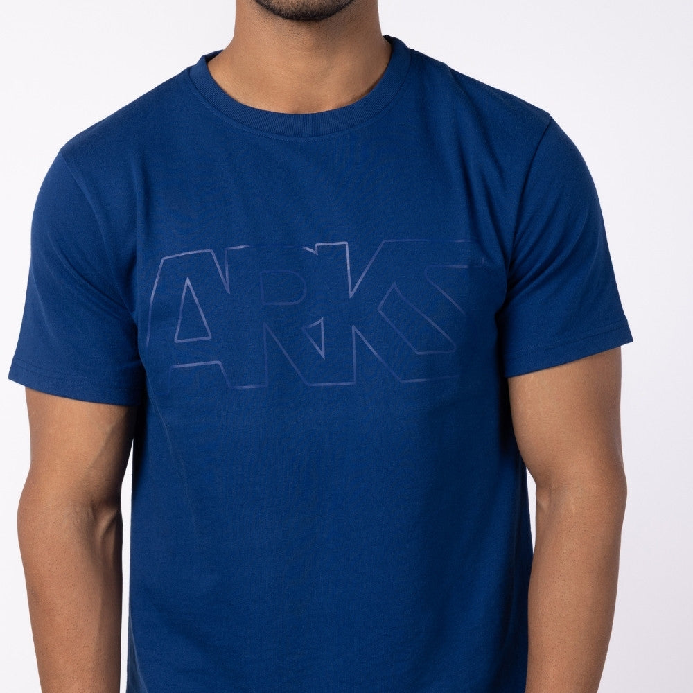 Men's French Terry Printed Round Neck T-Shirt - Dark Blue