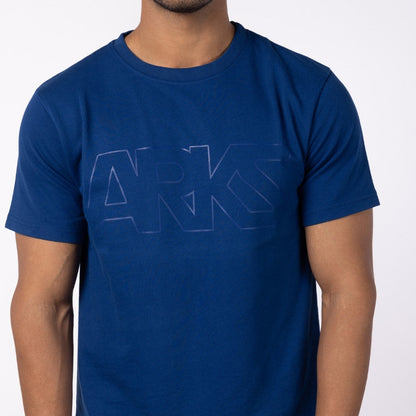 Men's French Terry Printed Round Neck T-Shirt - Dark Blue