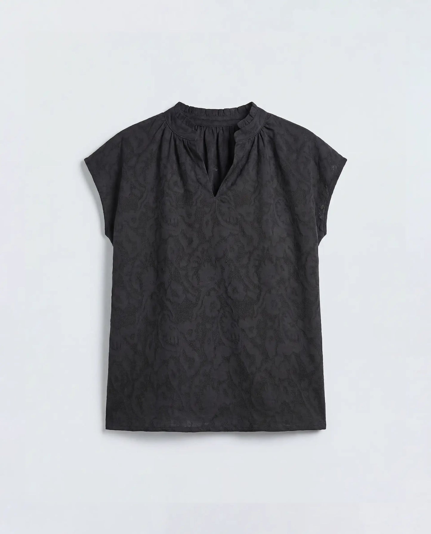 Rareism Women's Closia Black Cotton Half Sleeve Relaxed Fit Jacquard Top