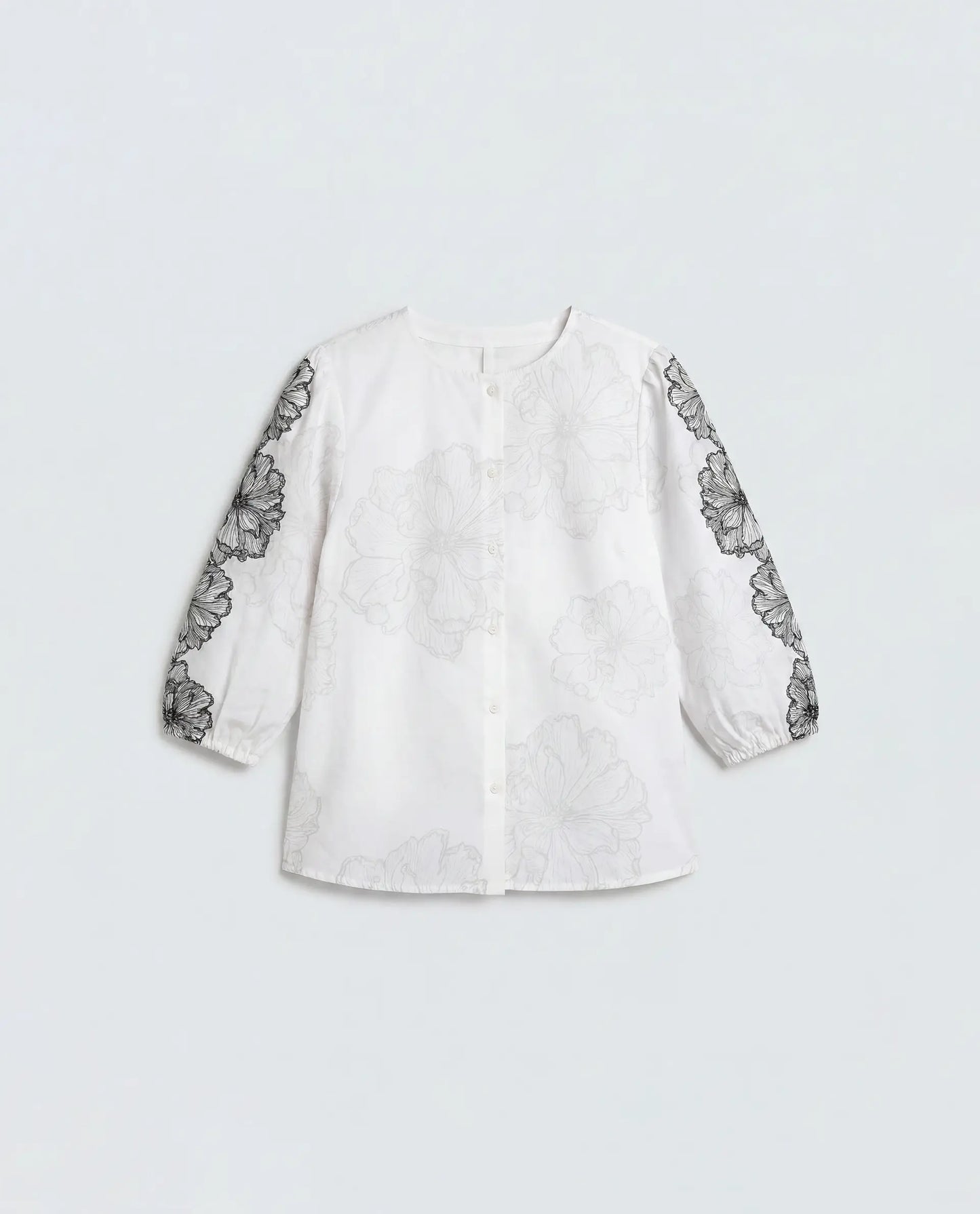 Rareism Women's Clov White Cotton 3/4Th Sleeve Regular Fit Floral Print Top