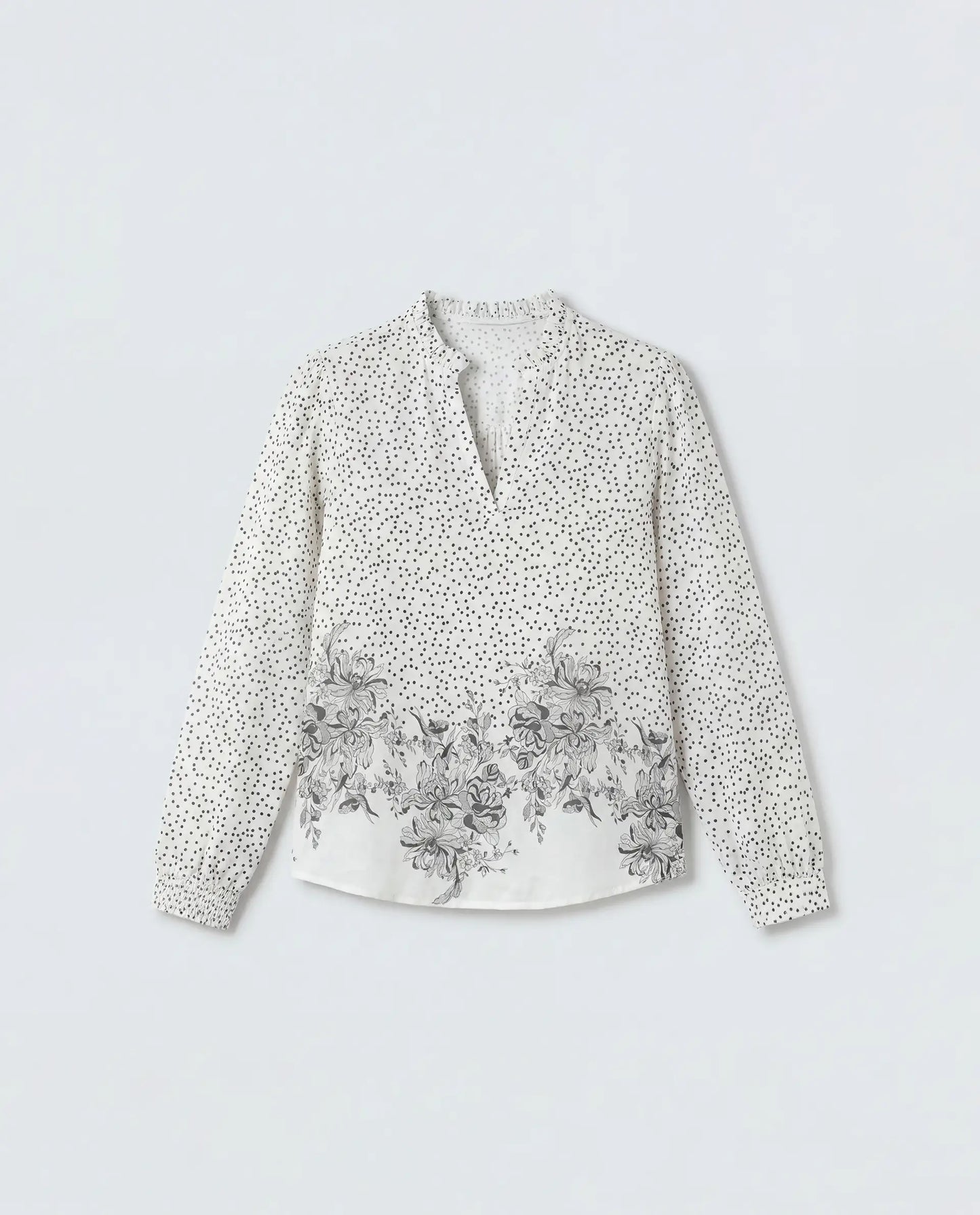 Rareism Women's Coco Off White Viscose Blend Full Sleeve Relaxed Fit Floral Print Top