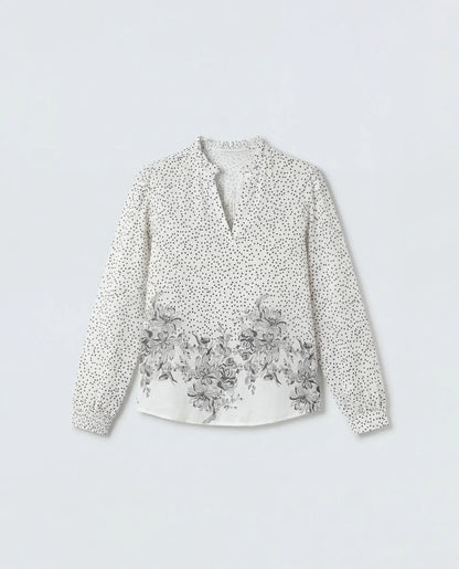 Rareism Women's Coco Off White Viscose Blend Full Sleeve Relaxed Fit Floral Print Top