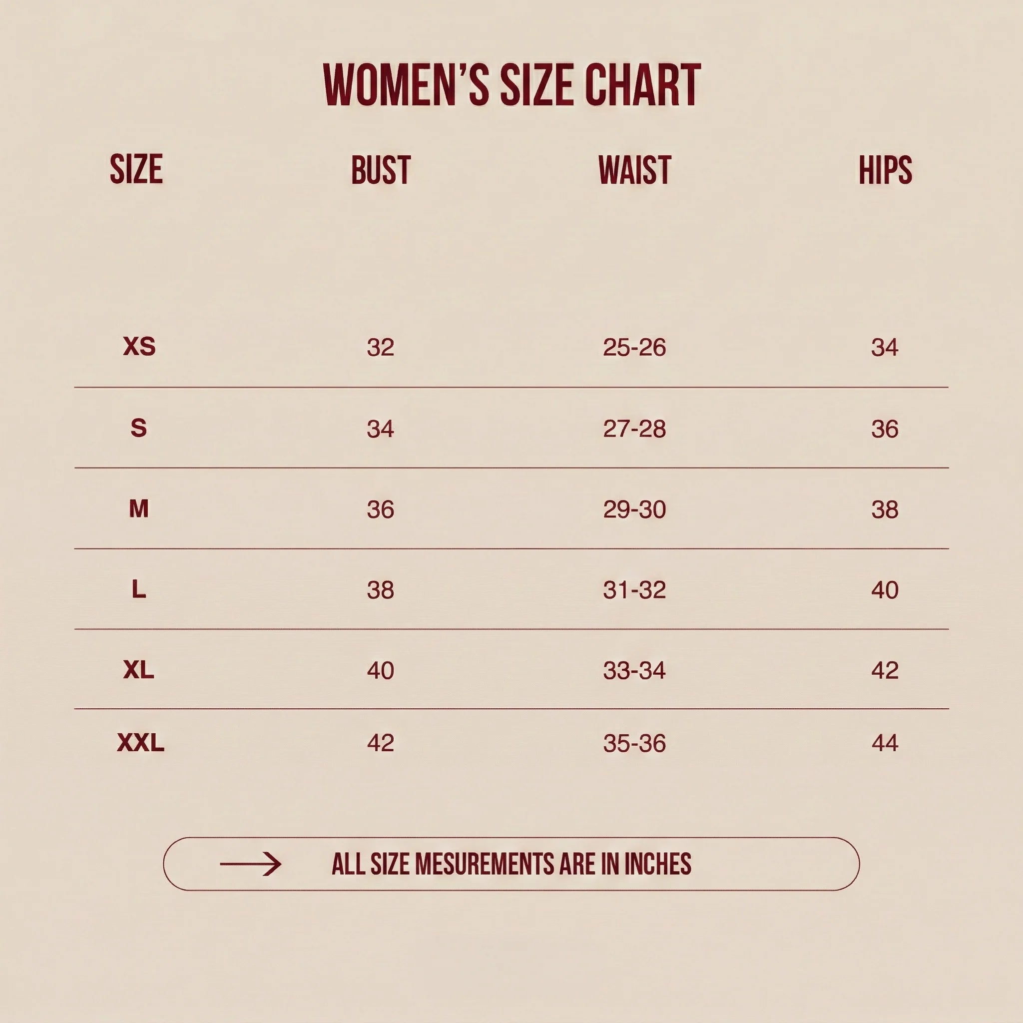 Size Chart for Como Skirt