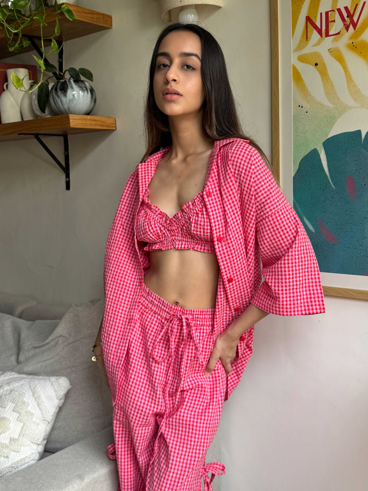 Red Gingham Oversized Shirt