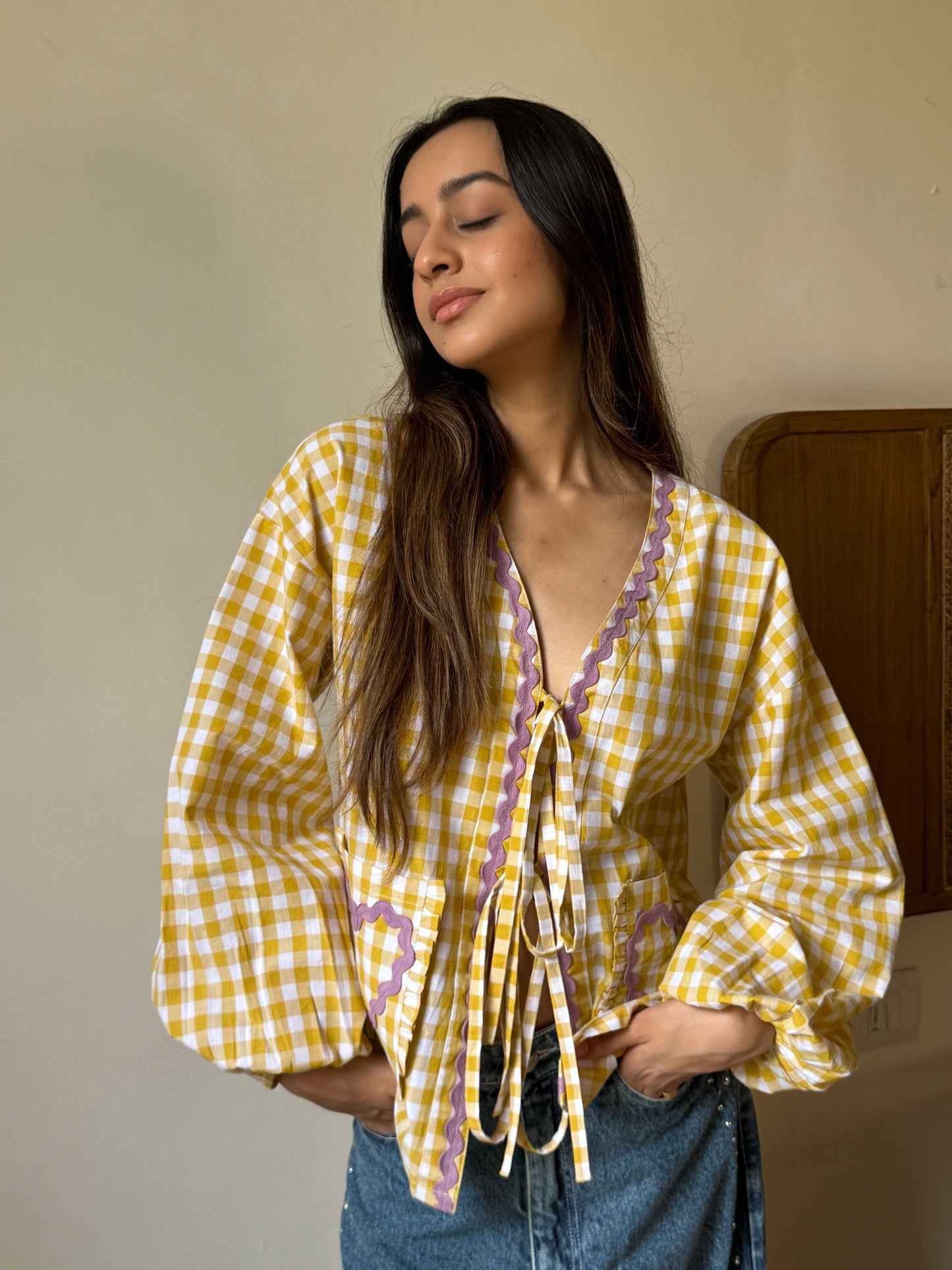 Heart Applique Shirt Top Yellow