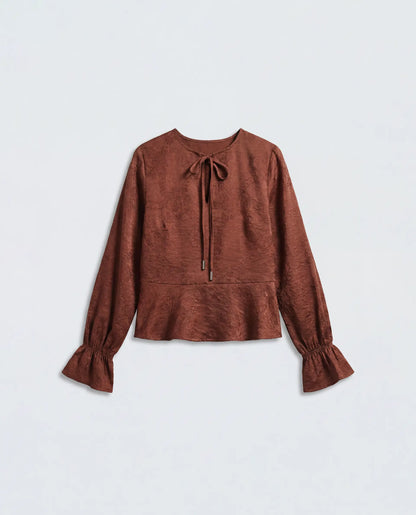 Rareism Women's Daro Rust Viscose Blend Tie-Up Regular Plain Top