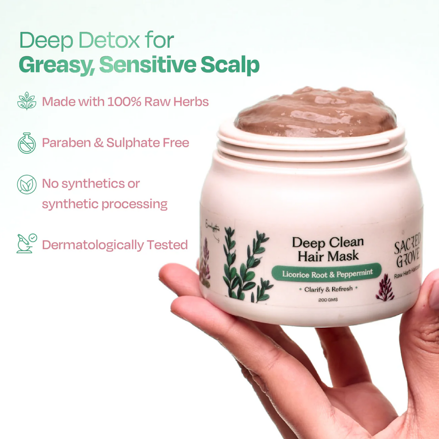 Clarifying Scalp Detox Mask for Oily & Greasy Scalp Herbal Hair Mask for Buildup & Itch (200g) | Sacred Grove at Broadway