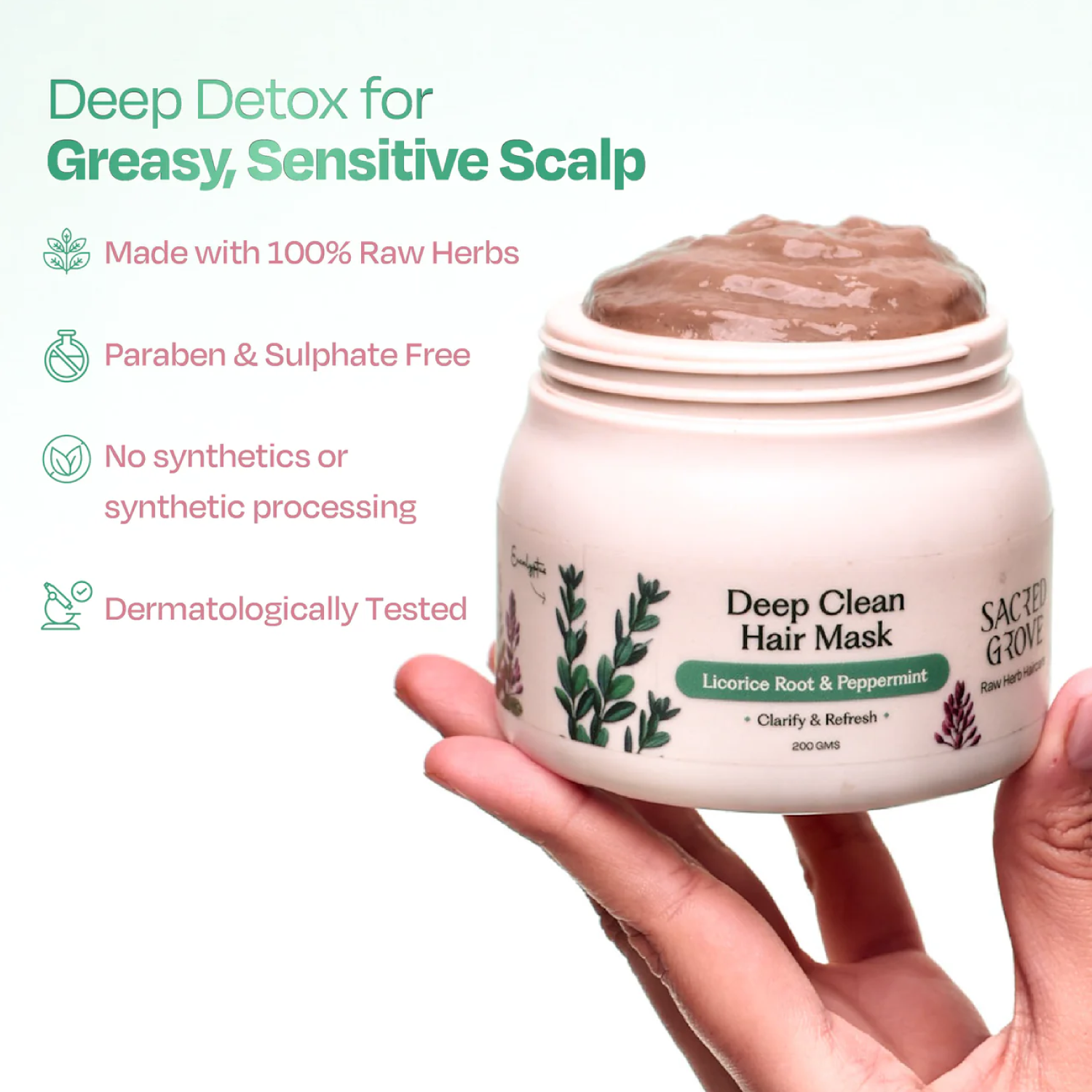 Clarifying Scalp Detox Mask for Oily & Greasy Scalp Herbal Hair Mask for Buildup & Itch (200g) | Sacred Grove at Broadway