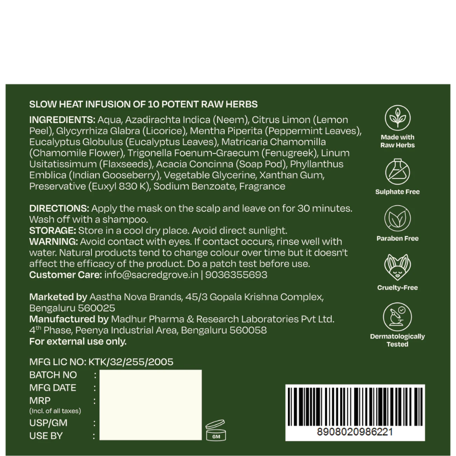 Clarifying Scalp Detox Mask for Oily & Greasy Scalp Herbal Hair Mask for Buildup & Itch (200g) | Sacred Grove at Broadway