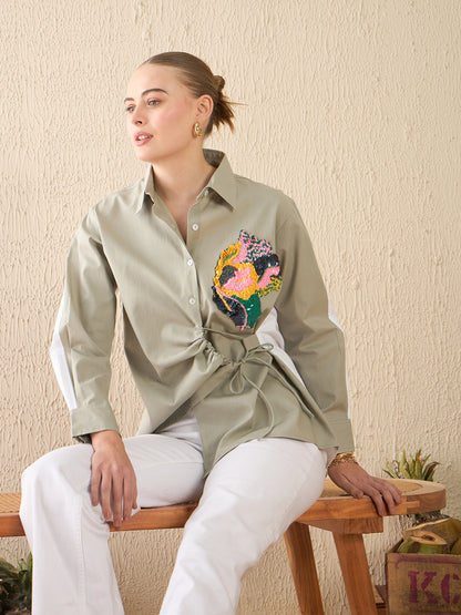 Side Tie-Up Cotton Shirt