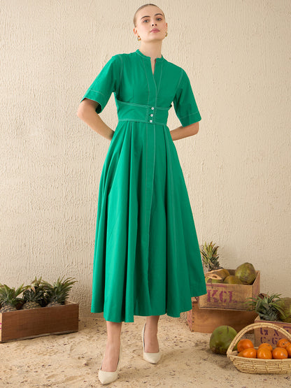 Corset Panelled Cotton Midi Dress