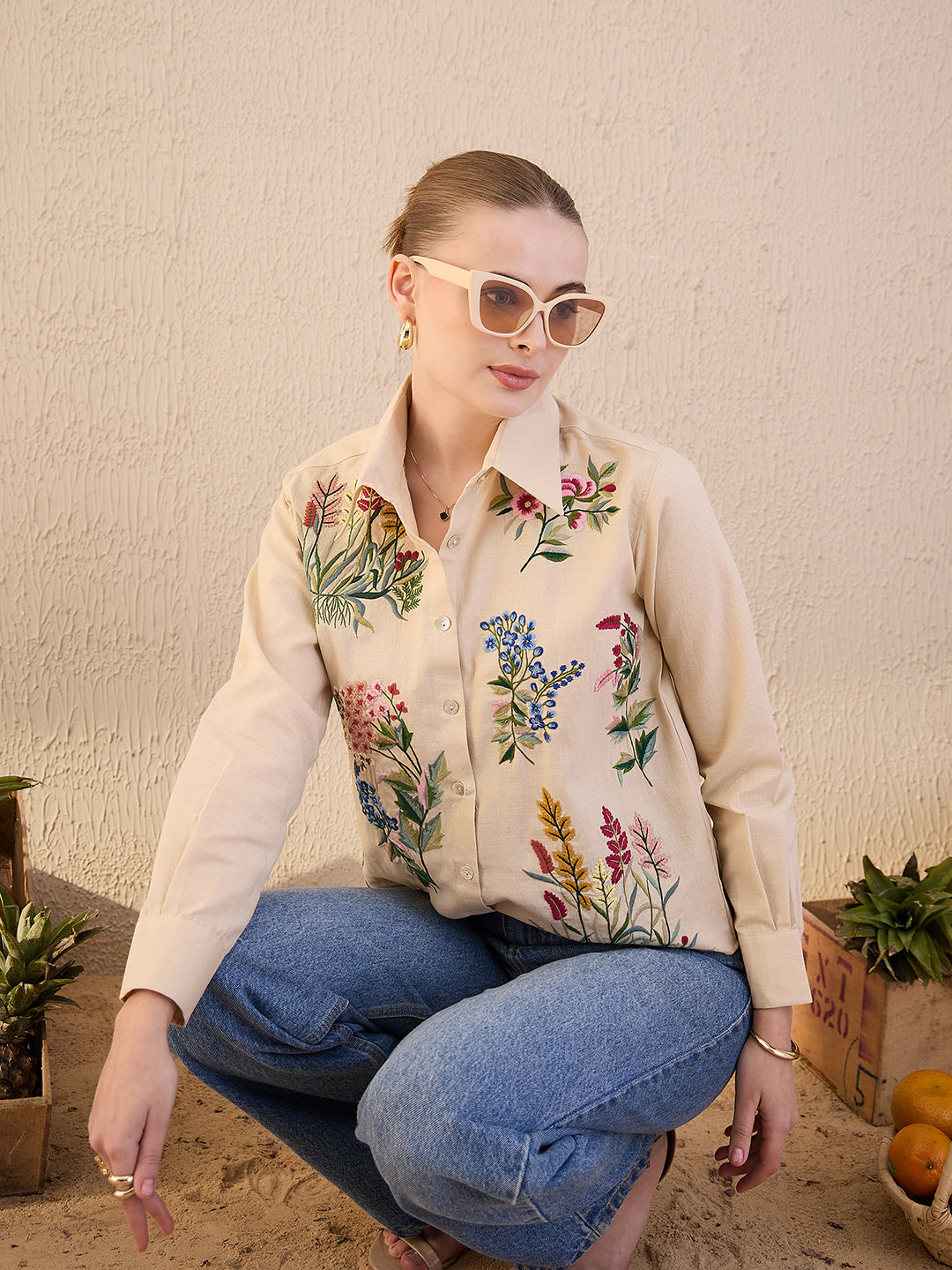 Floral Embroidered Linen Shirt