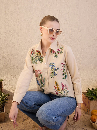 Floral Embroidered Linen Shirt