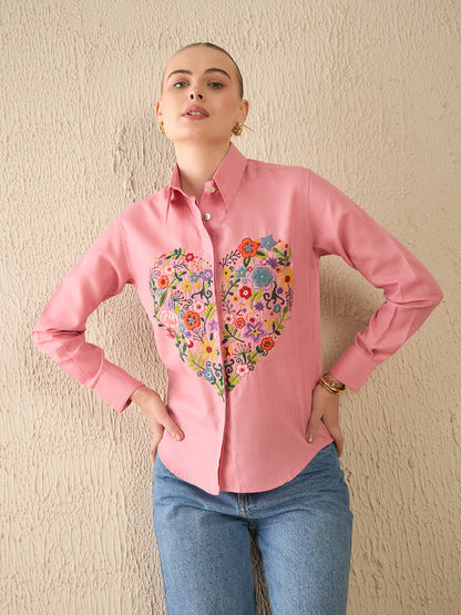 Floral Embroidered Linen Shirt