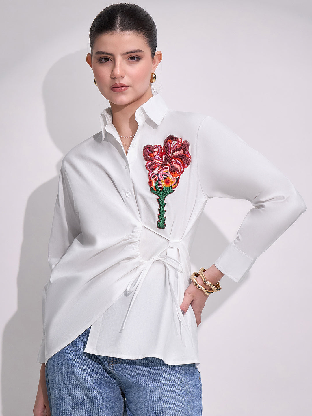 Side Tie-Up Cotton Shirt