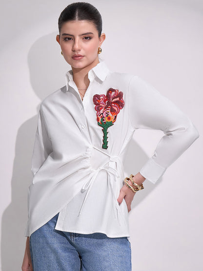 Side Tie-Up Cotton Shirt