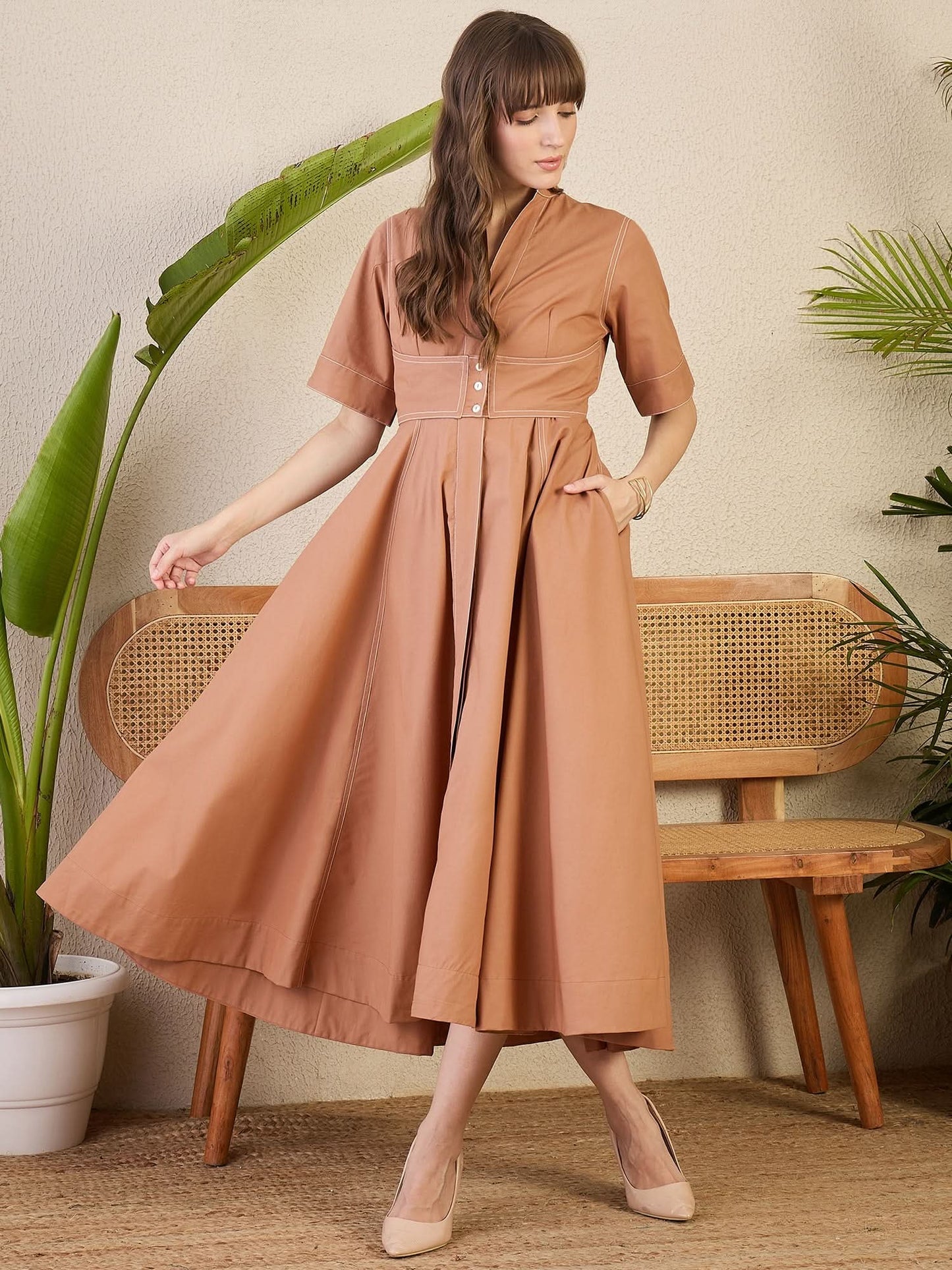 Corset Panelled Cotton Midi Dress