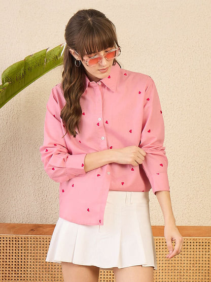 All Over Embroidered Linen Shirt