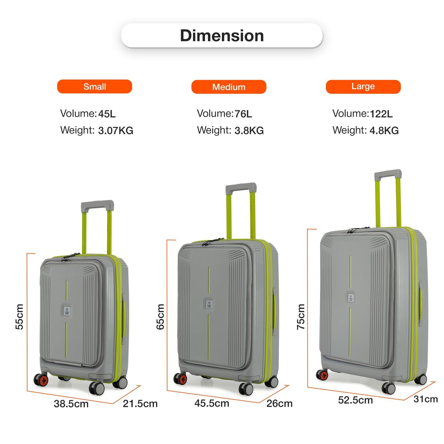 Nasher Miles Alexandria Hard-Sided Polypropylene TSA Lock Check-in Luggage 24 inch | 65cm | 8 Wheels Medium Trolley Bag for Travel | Suitcase (Grey Green)