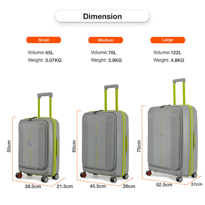 Nasher Miles Alexandria Hard-Sided Polypropylene TSA Lock Cabin Luggage with Laptop Compartment 20 inch | 55cm | 8 Wheels Small Trolley Bag for Travel | Suitcase (Grey Green)