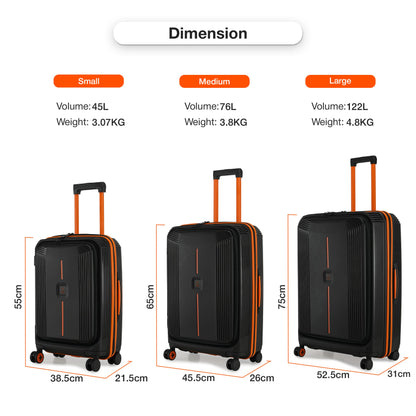 Nasher Miles Alexandria Hard-Sided Polypropylene TSA Lock Check-in Luggage 28 inch | 75cm | 8 Wheels Large Trolley Bag for Travel | Suitcase (Black Orange)