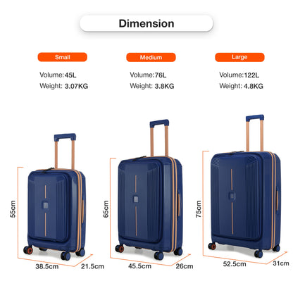 Nasher Miles Alexandria Hard-Sided Polypropylene TSA Lock Cabin Luggage with Laptop Compartment 20 inch | 55cm | 8 Wheels Small Trolley Bag for Travel | Suitcase (Navy Blue Peach)