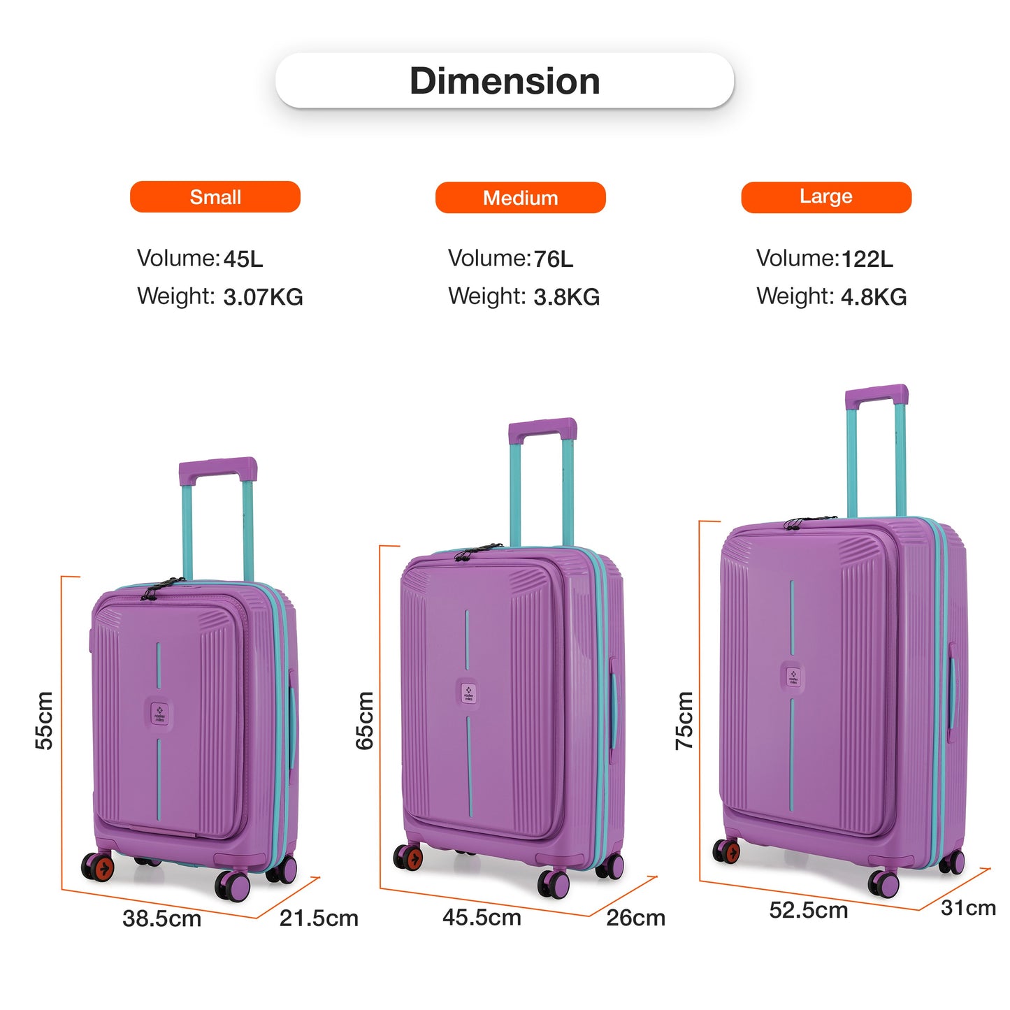 Nasher Miles Alexandria Hard-Sided Polypropylene TSA Lock Cabin Luggage with Laptop Compartment 20 inch | 55cm | 8 Wheels Small Trolley Bag for Travel | Suitcase (Purple Blue)