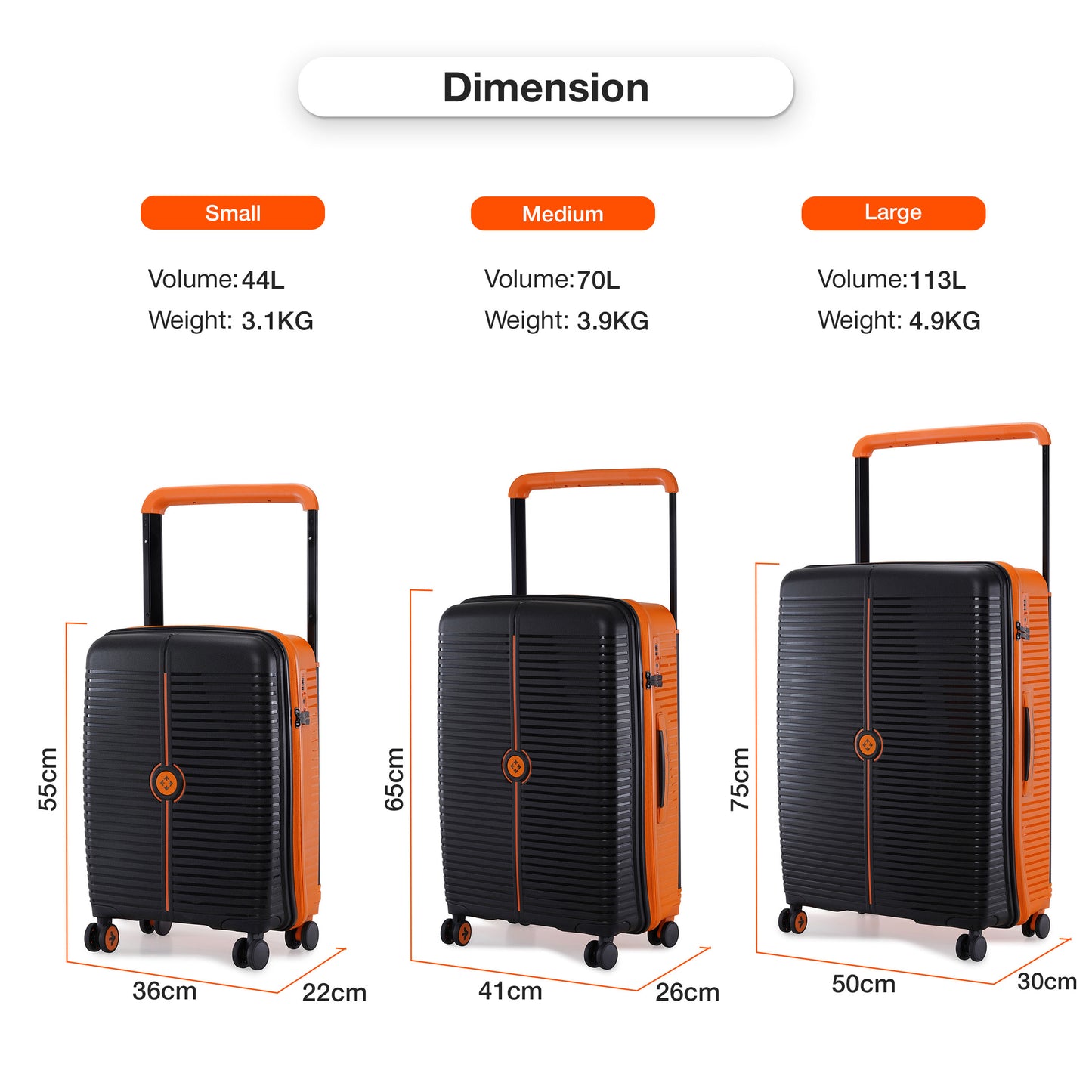 Nasher Miles Dubai TSA Lock Hard-Sided Polypropylene Check-in Luggage 24 inch | 65cm | 8 Wheels Medium Trolley Bag for Travel | Suitcase (Black Orange) | Nasher Miles at Broadway