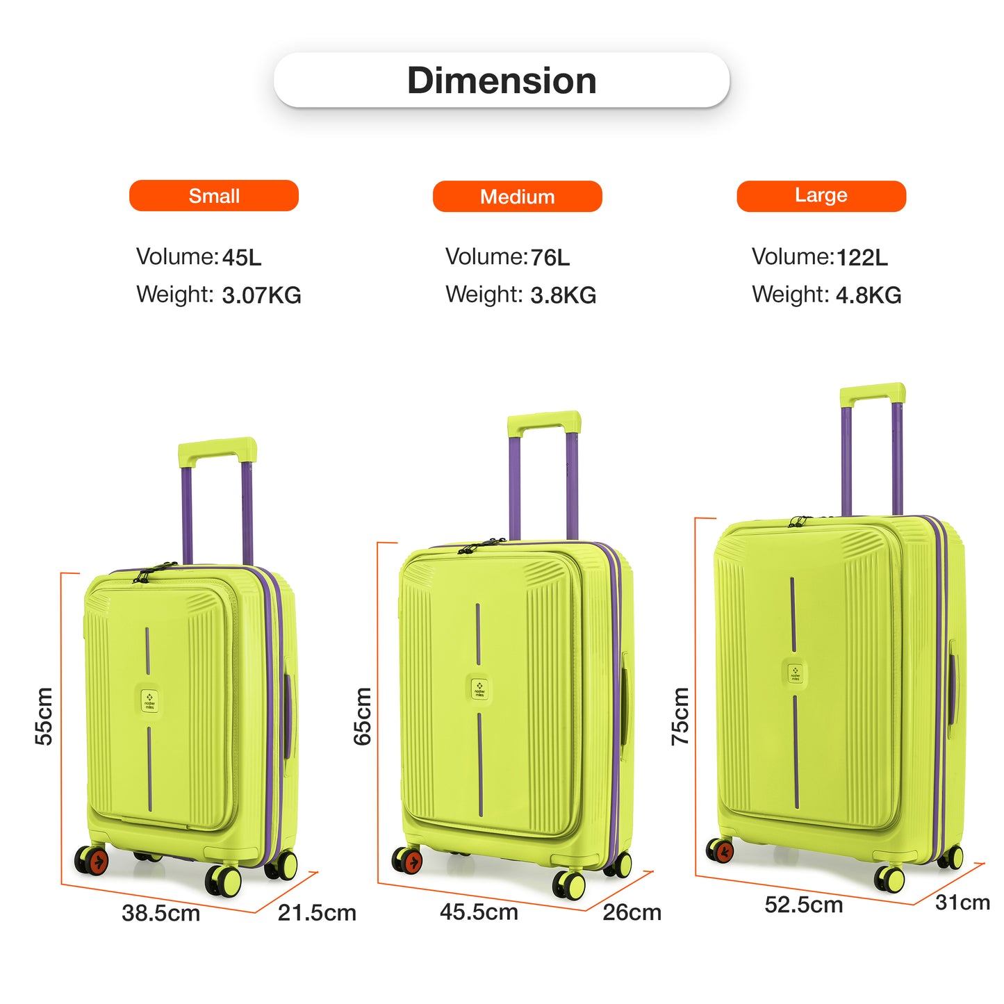 Nasher Miles Alexandria Hard-Sided Polypropylene TSA Lock Check-in Luggage 24 inch | 65cm | 8 Wheels Medium Trolley Bag for Travel | Suitcase (Green Purple)