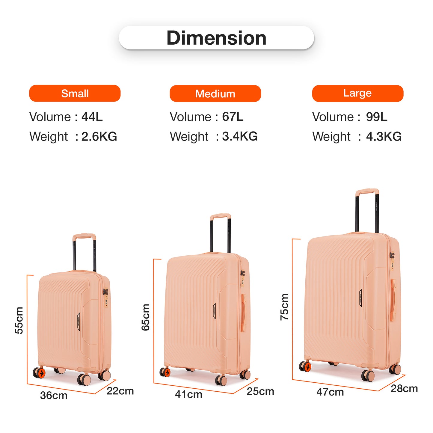 Nasher Miles Coorg Hard-Sided Polypropylene Cabin Luggage Peach 20 inch |55 Trolley Bag