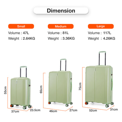 Nasher Miles The Line Hard-Sided Polypropylene Check-in Luggage Avacado Green 28 inch |75 Trolley Bag
