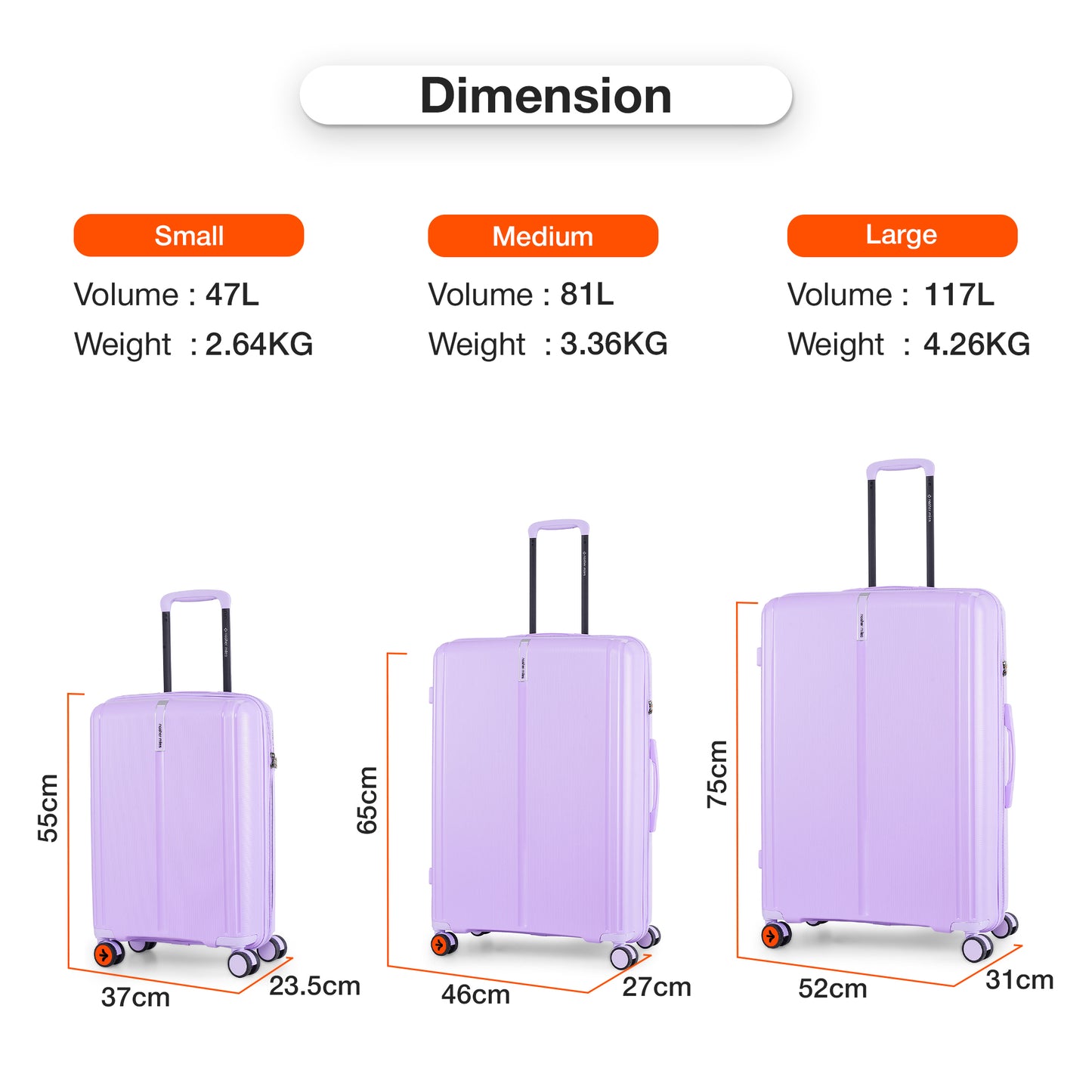 Nasher Miles The Line Hard-Sided Polypropylene Check-in Luggage Purple 24 inch |65 Trolley Bag