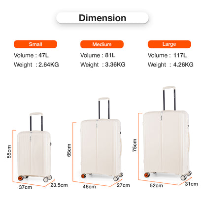 Nasher Miles The Line Hard-Sided Polypropylene Check-in Luggage White 28 inch |75 Trolley Bag