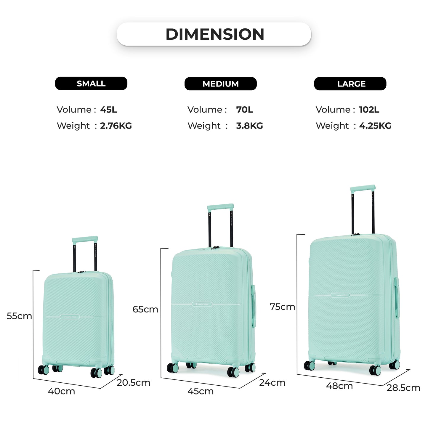 Nasher Miles Hawaii TSA Lock and Anti-Theft Hard-Sided Polypropylene Check-in Luggage Pastel Green 24 inch |65 Trolley Bag | Suitcase