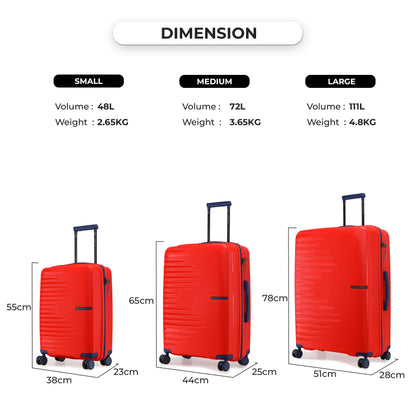 Nasher Miles Havelock TSA Lock and Anti-Theft Hard-Sided Polypropylene Check-in Luggage Red 24 inch |65 Trolley Bag | Suitcase