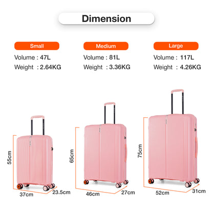Nasher Miles The Line Hard-Sided Polypropylene Check-in Luggage Pink 24 inch |65 Trolley Bag